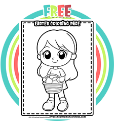 Easter Girl With Basket Coloring Page Printable