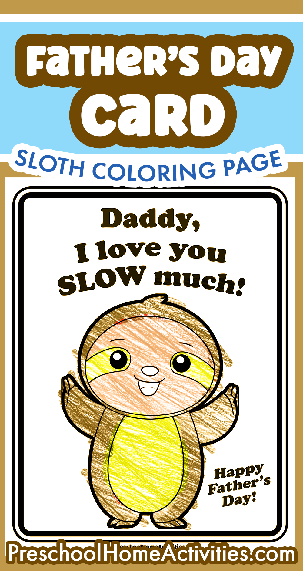 Father's Day Card Printable Preschool Sloth Pin